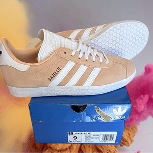 Adidas Gazelle Tan and White Sneakers